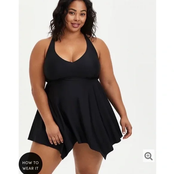 NWT TORRID Black Hanky Hem Wirefree Swim Dress